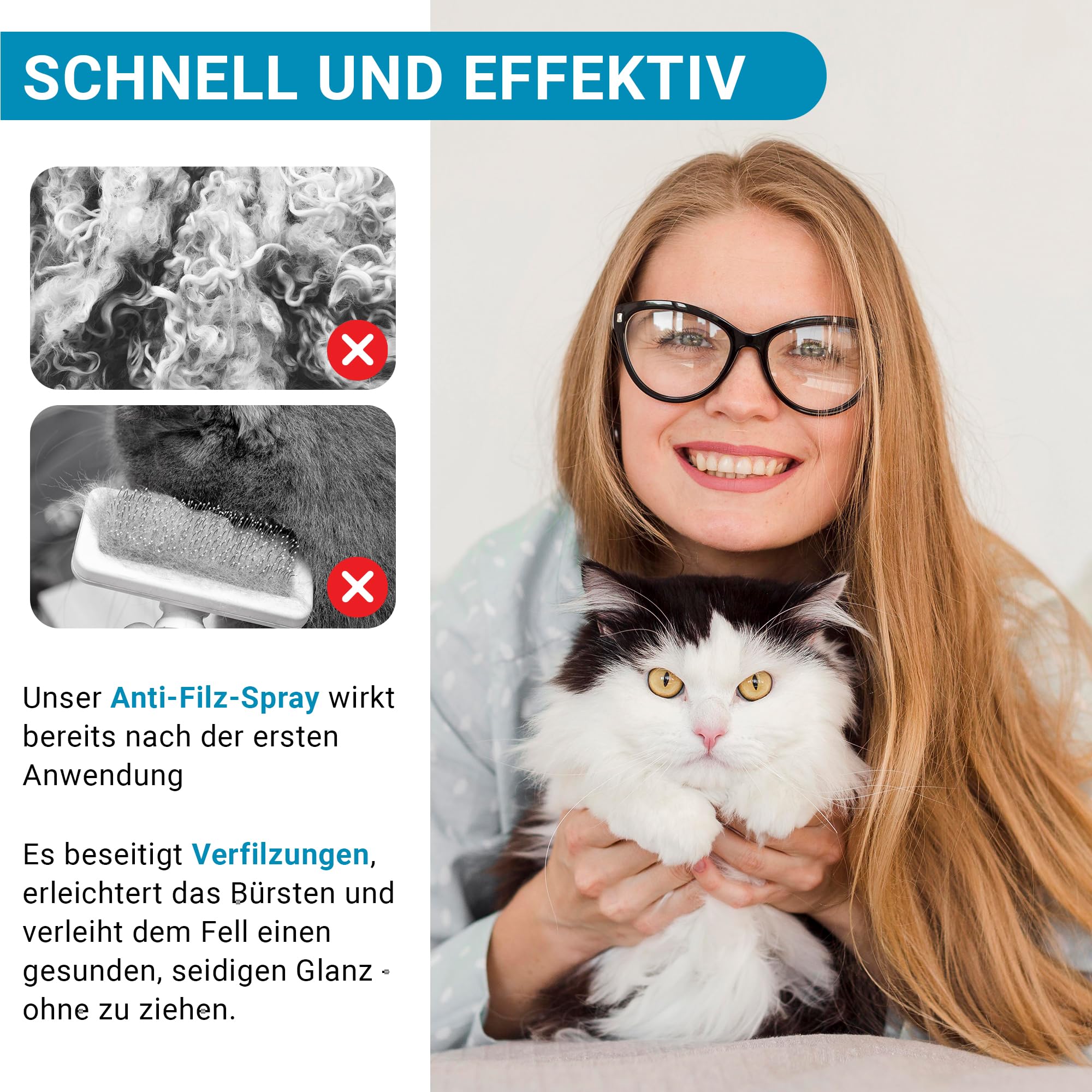Fellon Spray anti-feutre pour chats - Spray démêlant 500 ml - pH neutre - Soin du pelage pour une brillance soyeuse et facile à démêler - Pour toutes les races de chats et les personnes allergiques