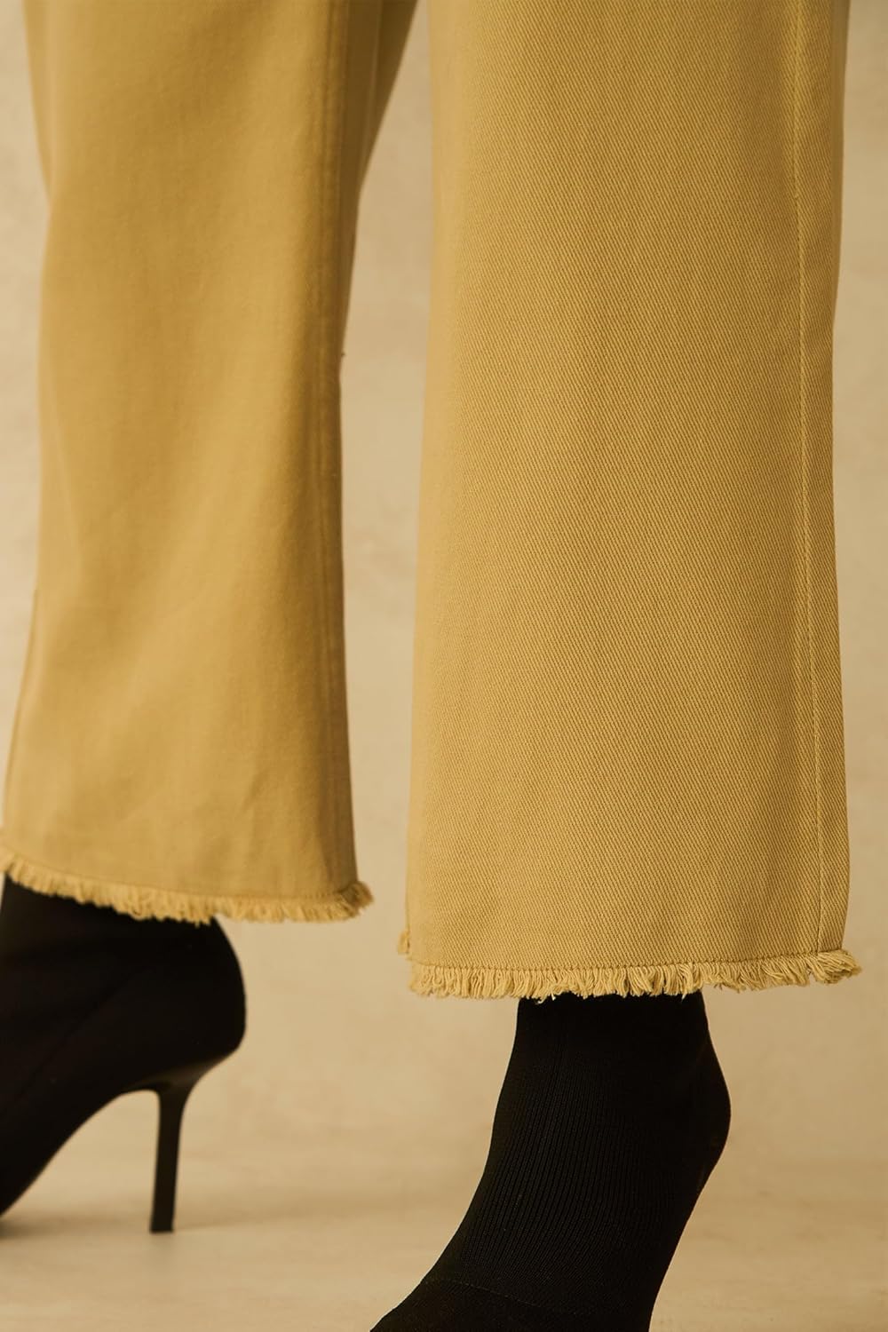 VIRGIO Solid Cotton Olive Rough Edged A Line Regular Fit Casual Pants for Women - Image 5