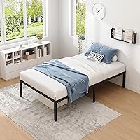 Vista 7 de Marco de cama metálico, marco de cama tamaño individual con espacio de almacenamiento, base de colchón resistente y duradera, montaje fácil,