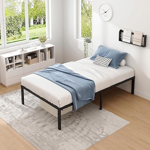 Miniatura 8 de NEW JETO Marco de cama de metal, marco de cama de plataforma de metal simple y atmosférico, espacio de almacenamiento debajo de la cama, marco de