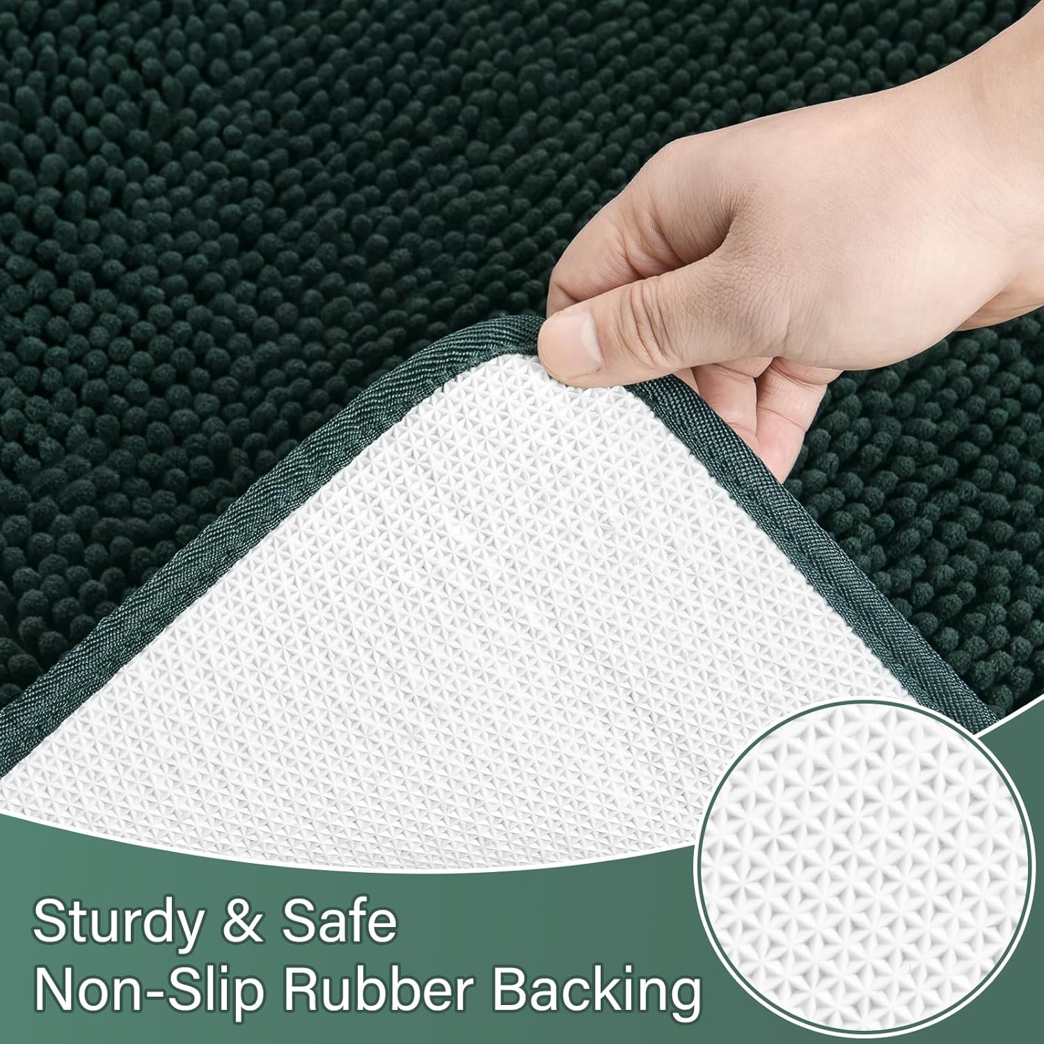 AROGAN Bathroom Rug Sets 2 Piece, 20"x20" U-Shaped Toilet Mat and 21"×34" Bath Mats Floor Set, Washable Bath Rug Set, Absorbent Soft Non Slip Bathroom Rug, Hunter Green