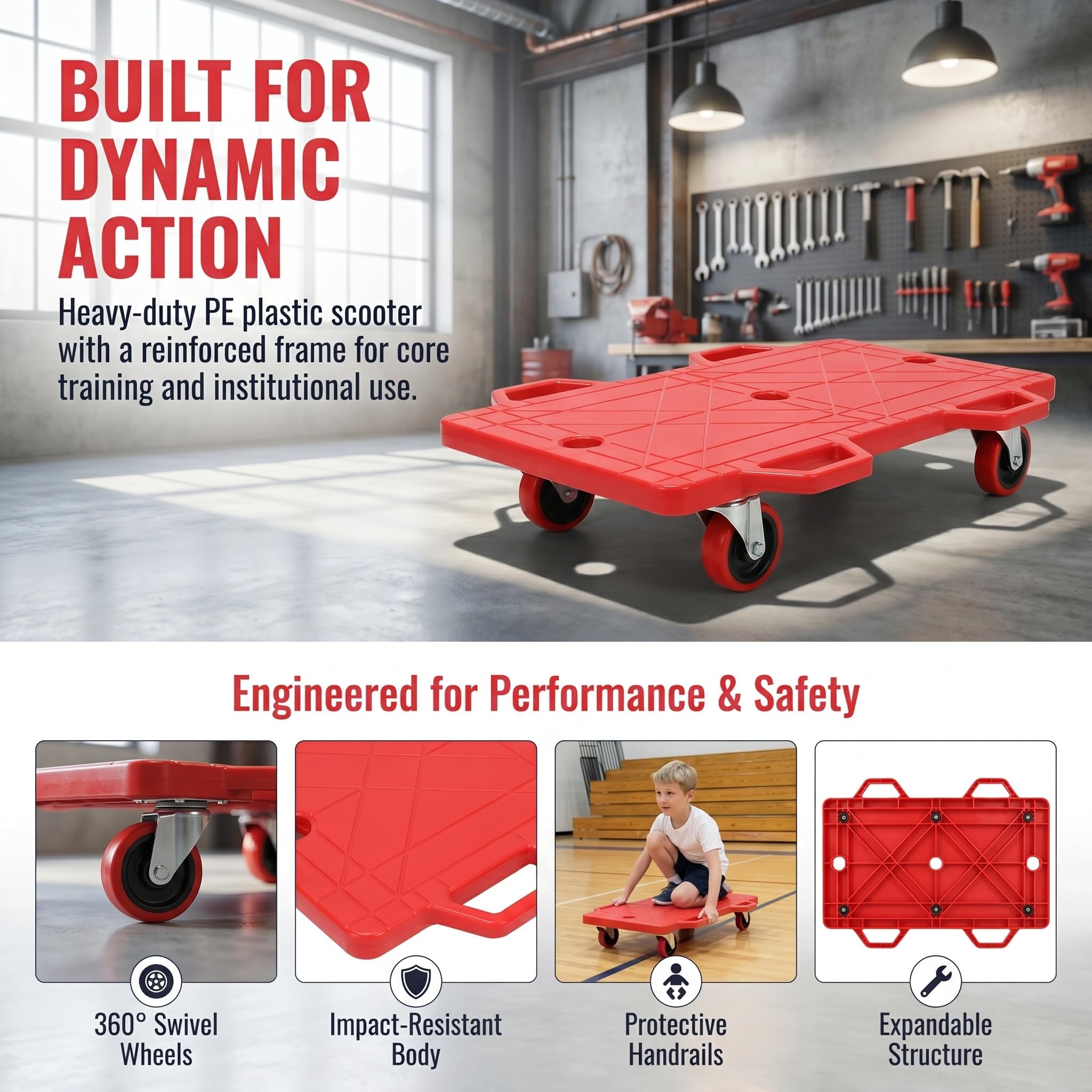 Patinete De Suelo para Interiores Y Exteriores con Asas - Patinete De Entrenamiento para Gimnasio, Mejora La Coordinación Y El Ejercicio Divertido. Red