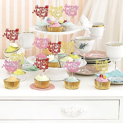 Miniatura 4 de 24 piezas de decoración para cupcakes con diseño de corazón con purpurina #1 para mamá, mariposa, amor, mamá, para el Día de la Madre, para el Día