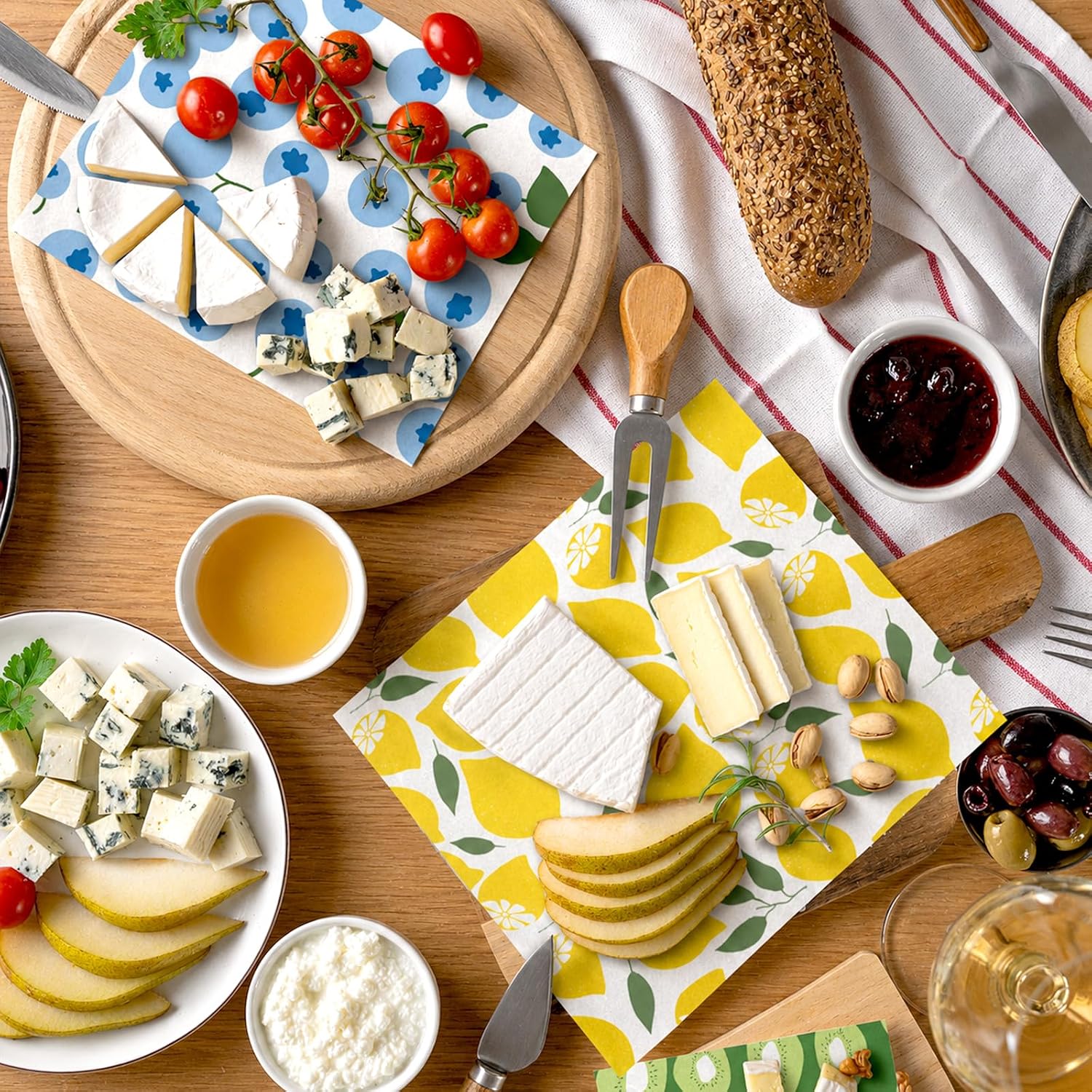 Whaline 240 Pcs Fruit Wax Paper Lemon Strawberry Pineapple Kiwi Blueberry Pomegranate Deli Wrap Paper Waterproof Oil-Proof Basket Liners for Food Sandwich Picnic Summer Party Supplies, 9.8 x 8.3 Inch