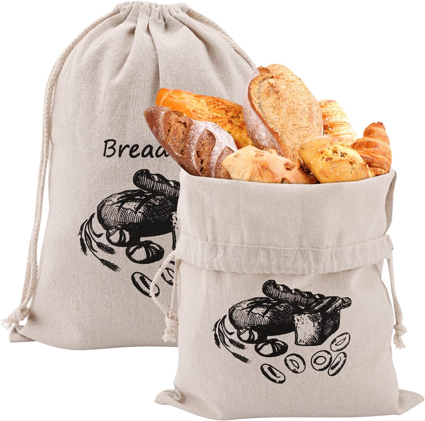 2 Pack New Living Natural Linen Bread Bag Organic Blend 2 x