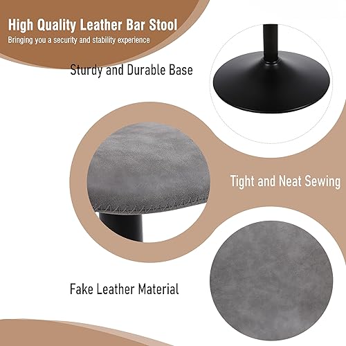Miniatura 6 de Ermnois Bar Stools, Swivel Counter Height Barstools with Back, Adjustable Modern Bar Chairs, Tall Armless PU Leather Kitchen Island Stool (Grey, Set
