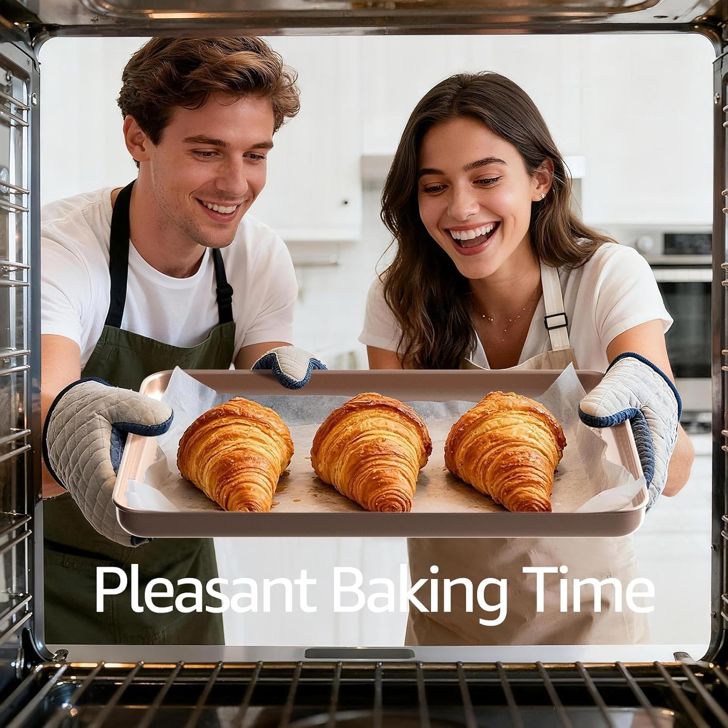 12-Piece Nonstick Bakeware Set with Baking Pan, Cake Pan, Muffin Pan, Loaf Pan, Square Pan, Roasting Pan, Cookie Pan, Cooling Rack & Utensils - Ceramic Coated Gold - Image 6