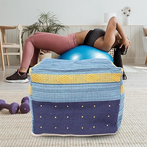 Miniatura 16 de STOBAZA Reposapiés de algodón para yoga, cojín para sentarse en casa de campo, acogedor cojín japonés jacinto cuadrado puf reposapiés Caqui,Azul