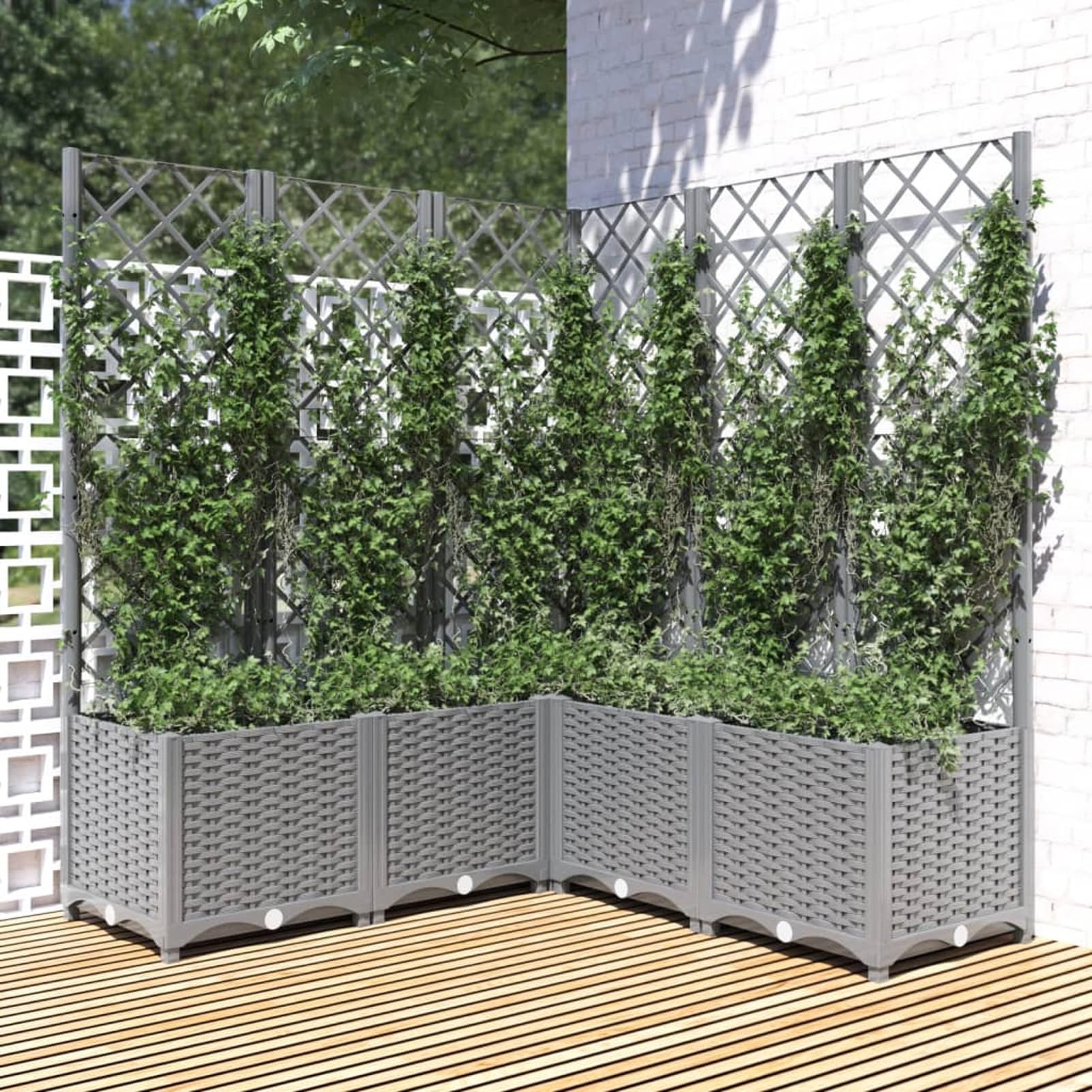 Vopese Garden Planter with Trellis, Outdoor Raised Bed Planter Box for Climbing Plants, 120x120x136 cm, PP Plastic, Rectangle Flower Pot for Patio Terrace Backyard Lawn