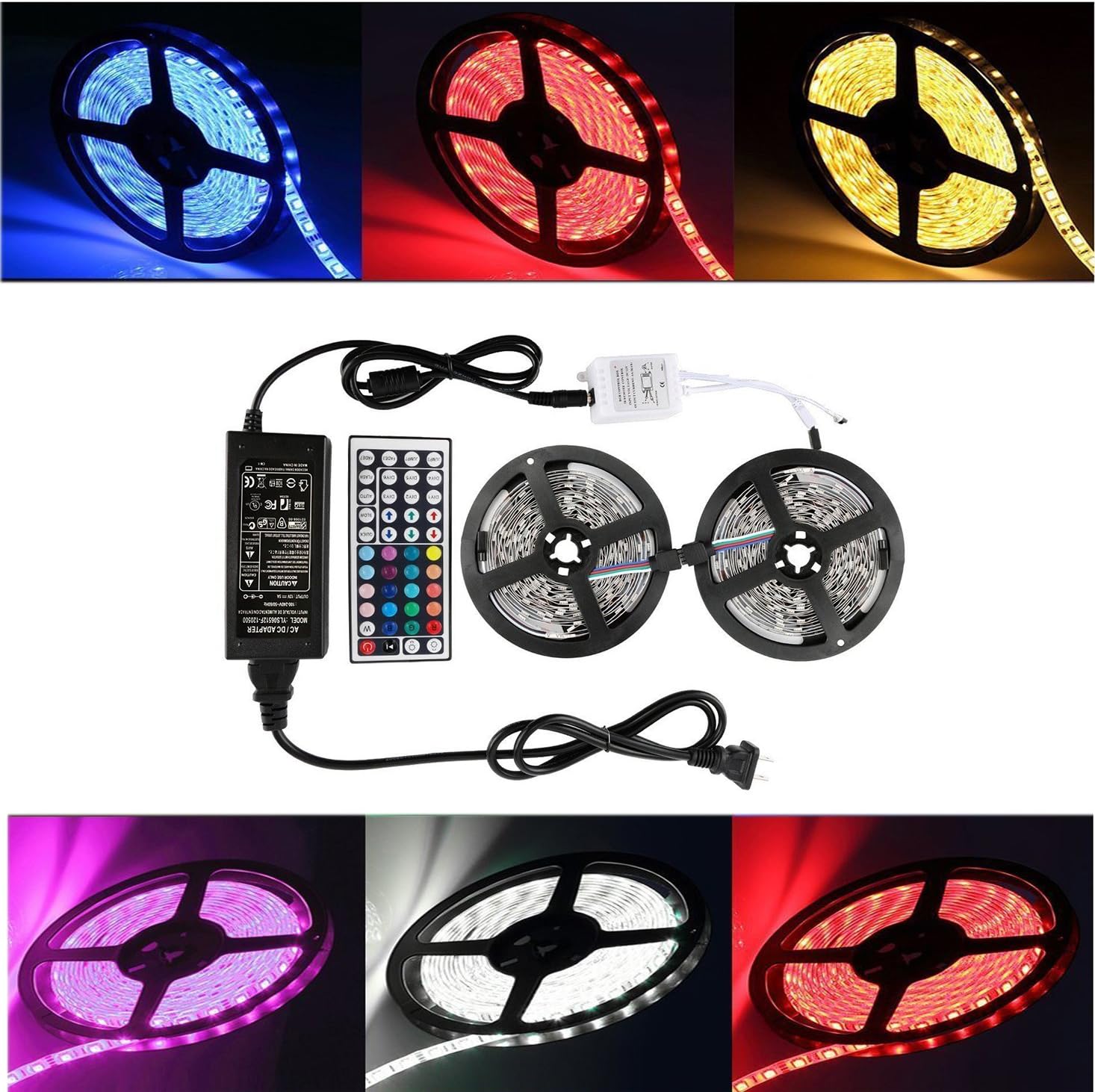 10Meter 33ft Color Changing LED Strip Lights 600leds RGB White 4 Colors + 44 Key Remote Controller