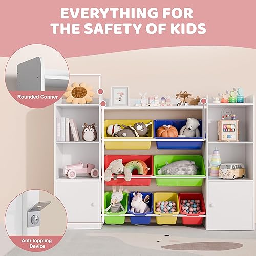 Miniatura 4 de Xilingol Organizador de almacenamiento de juguetes para niños con 8 cubos de juguetes extraíbles, organizadores de juguetes de 4 niveles con 6 cubos