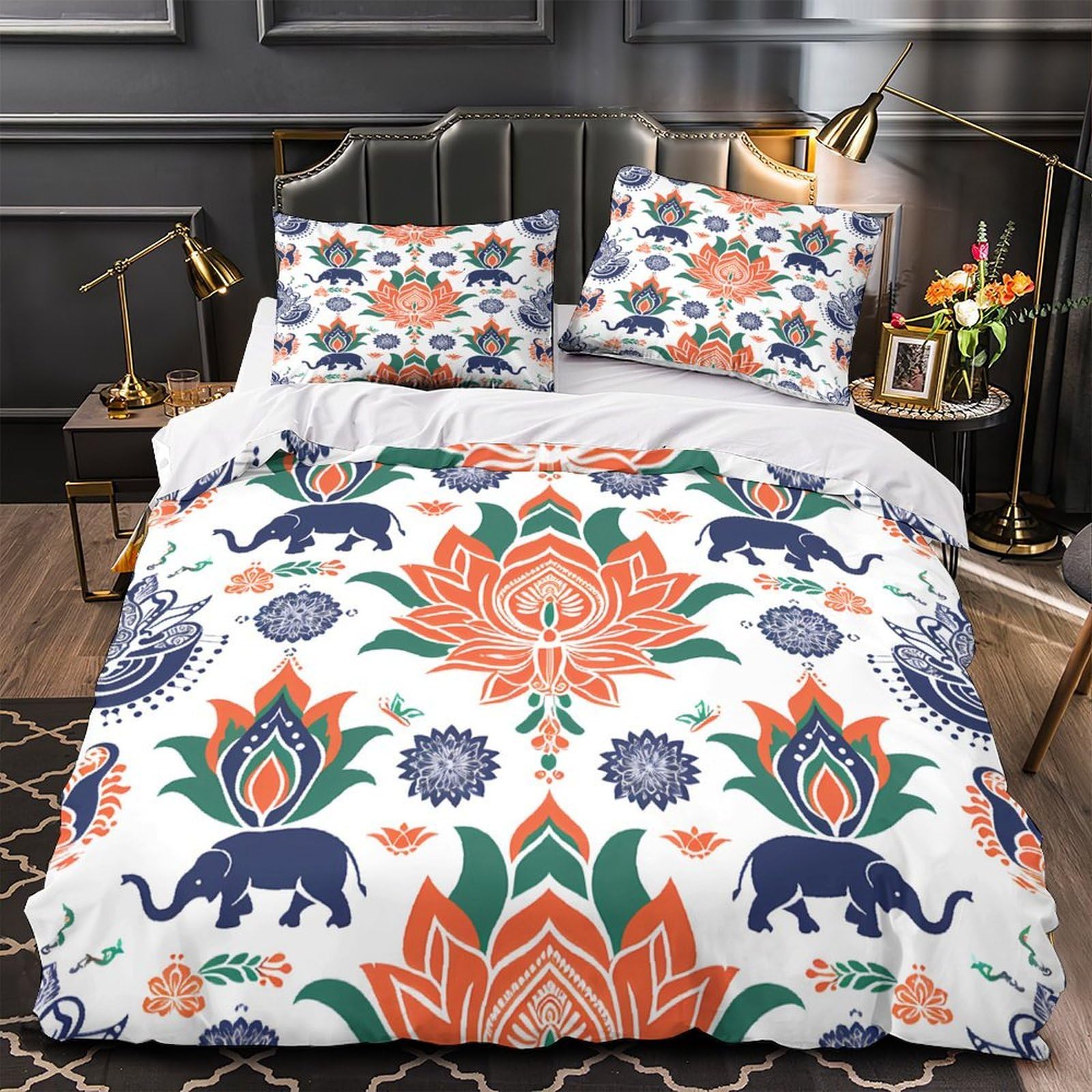 Housse de couette éléphants 3D Super King 260x220 cm en microfibre