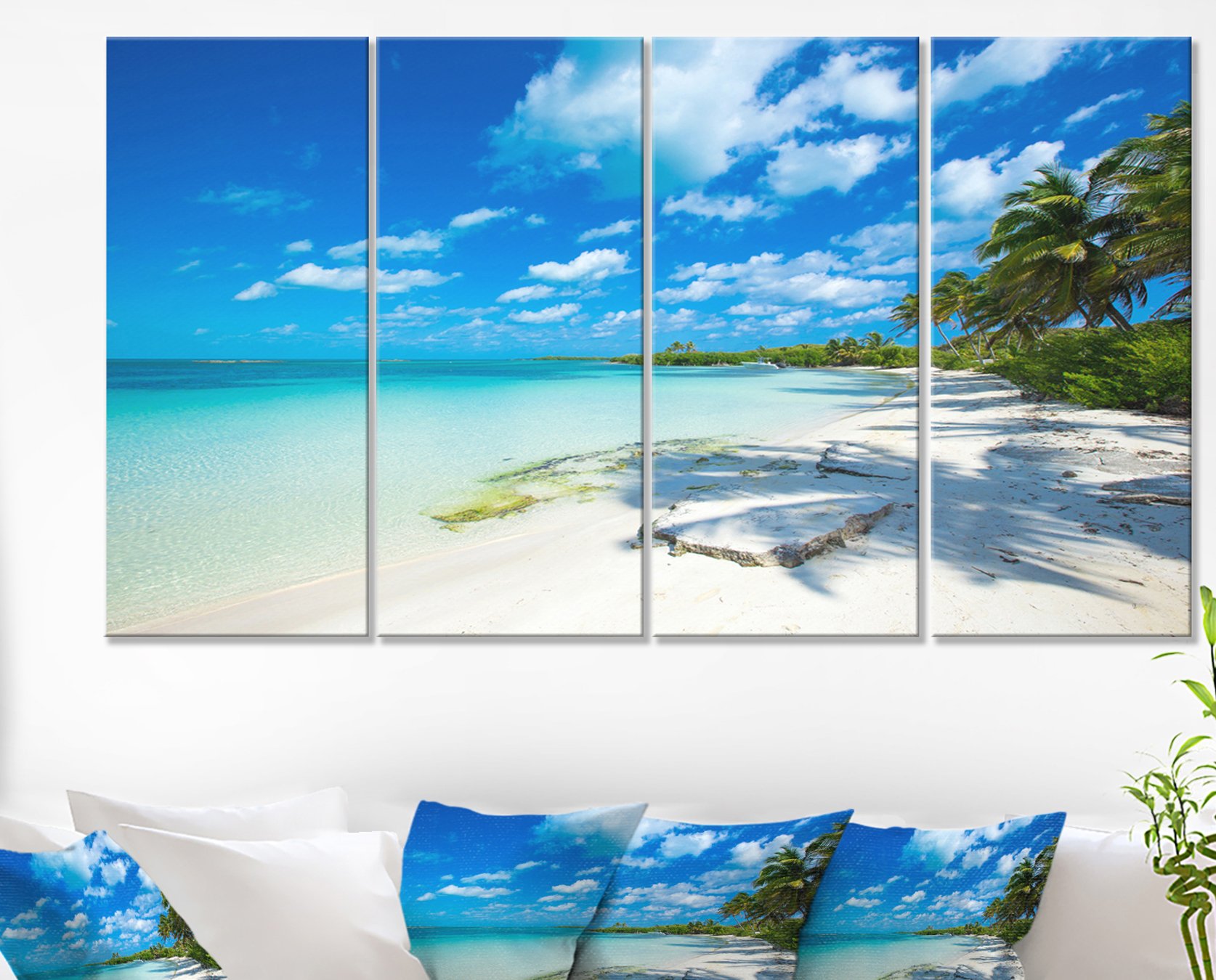 Cuadro de palmeras y playa azul Designart para cubrir paredes grandes con estilo moderno