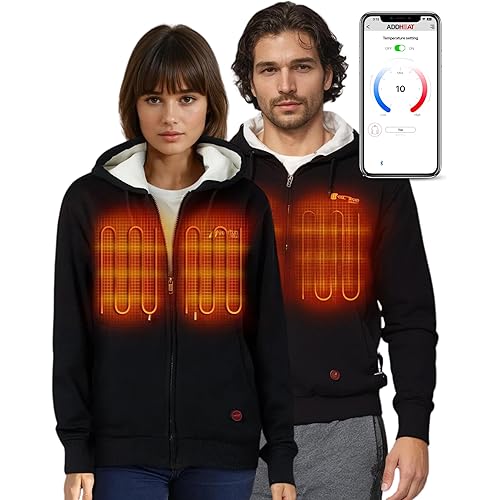 Heated Jacket Hoodie for Men & Women – Winter Coat, Outdoor Clothing, Bluetooth Controlled with 3 Adjustable Heating Zones