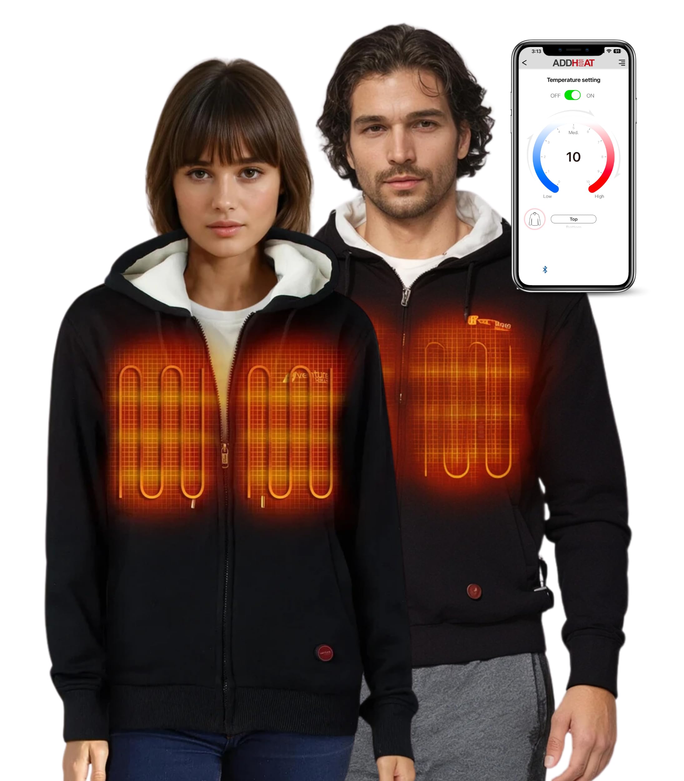 Heated Jacket Hoodie for Men & Women – Winter Coat, Outdoor Clothing, Bluetooth Controlled with 3 Adjustable Heating Zones