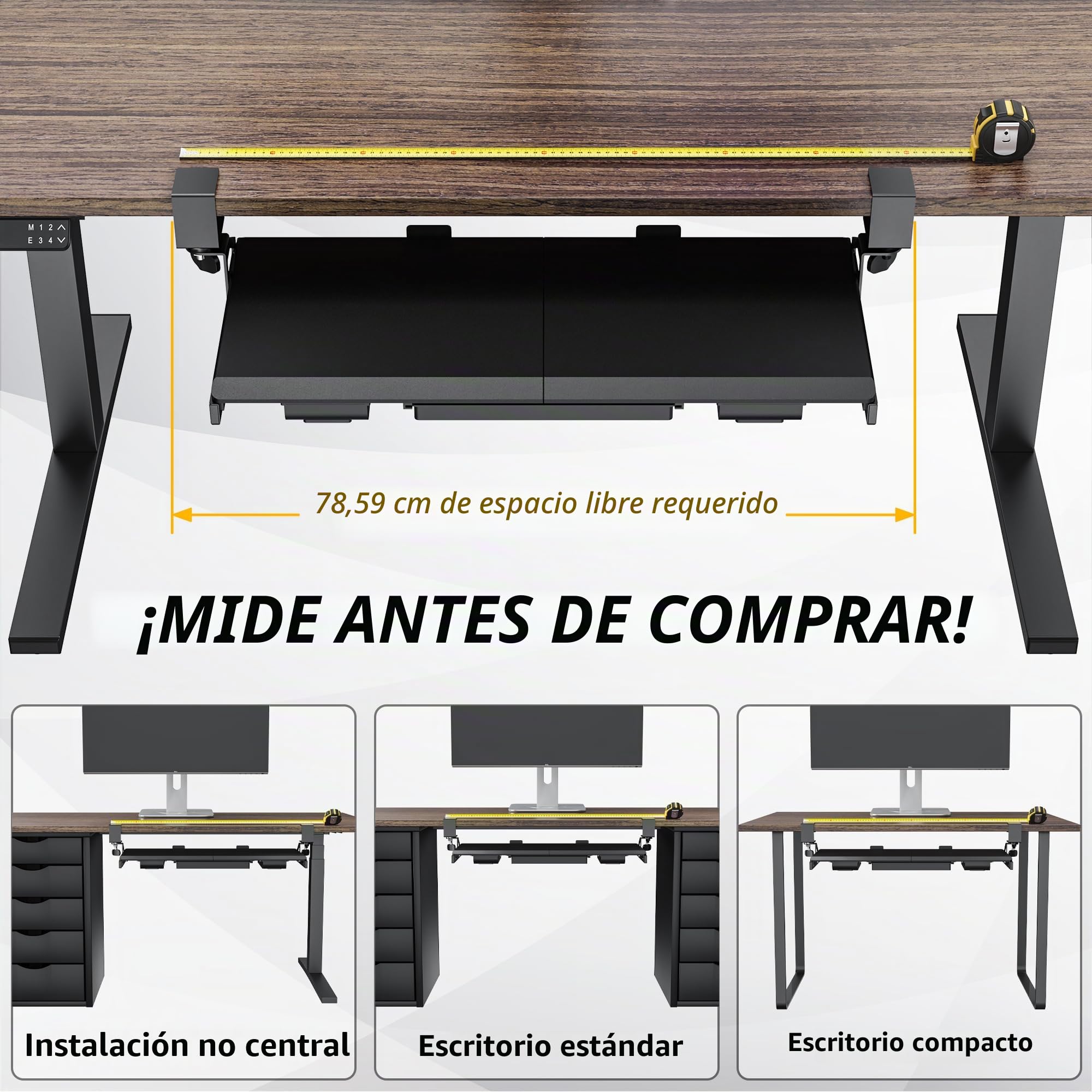 ETHU Bandeja para teclado debajo del escritorio con abrazadera en C, estante negro para teclado de 68 x 30 cm para escritorios de esquina con deslizamiento de cierre suave e instalación sin