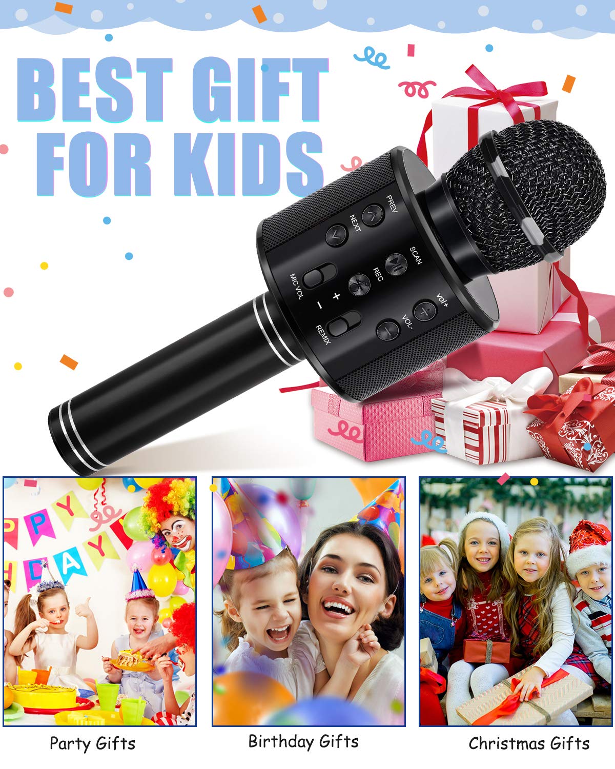 Juguetes para niños de 3 a 12 años, micrófono de karaoke para niños, regalos de cumpleaños para niños de 5, 6, 7, 8, 9, 10, 11, 12 años, juguetes para niñas de 4 a 11 años, color negro