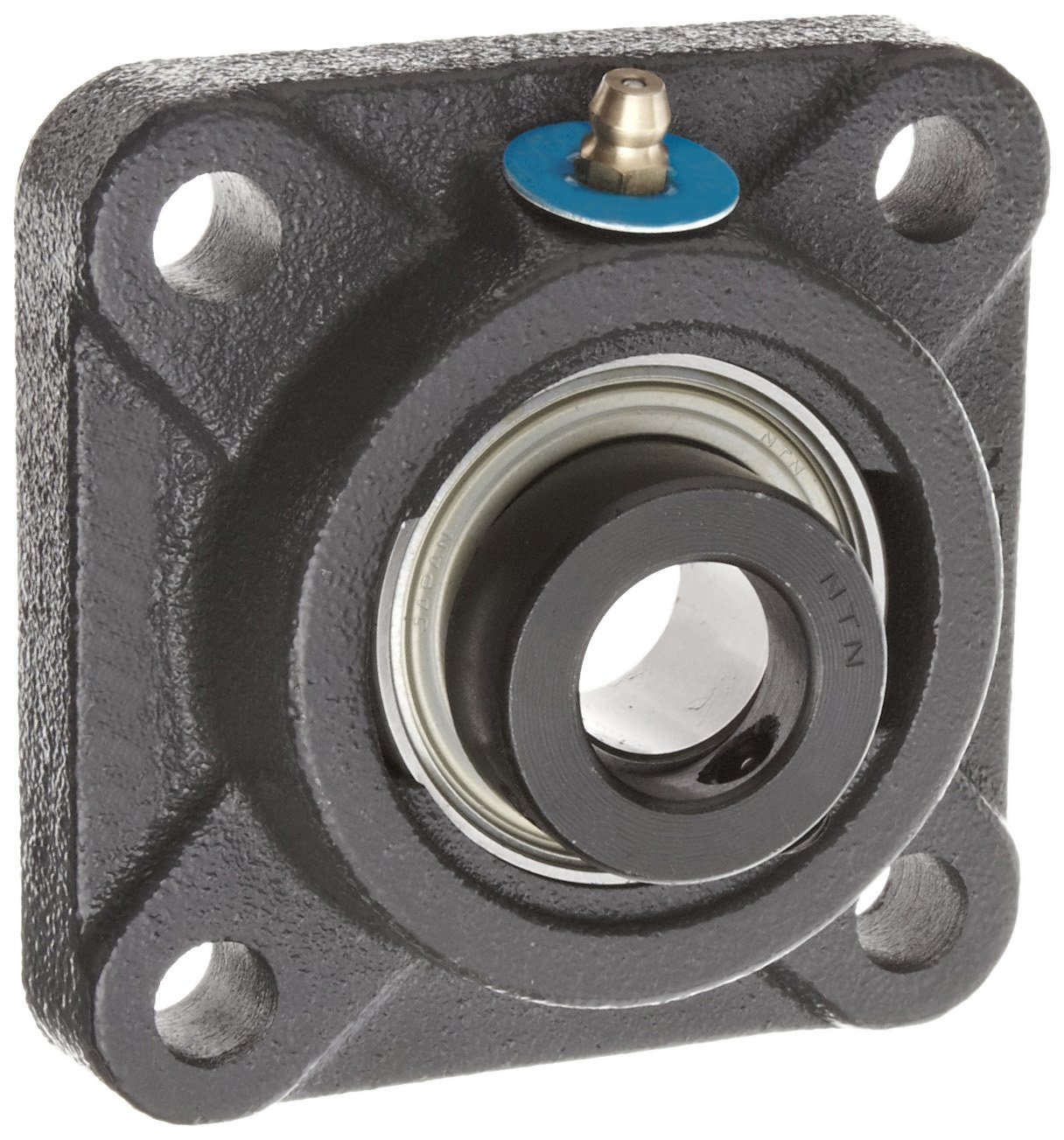 NTN JELFU-3/4 Flange Bearing, 4 Bolts, Eccentric Lock, Regreasable, Contact Seals, Cast Iron, Inch, 3/4