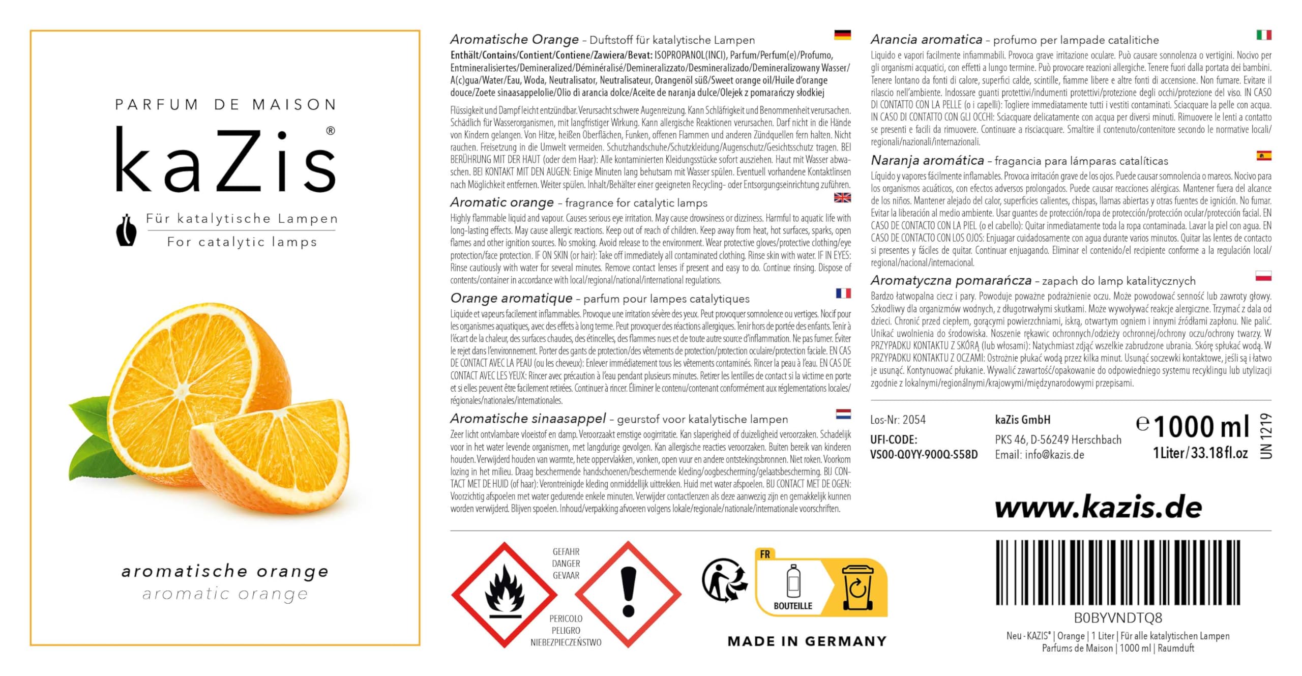 KAZIS® I Duft-Set Zimt + Orange I 2 x 1 Liter I Für Alle Katalytischen Lampen geeignetI Weihnacht Duft