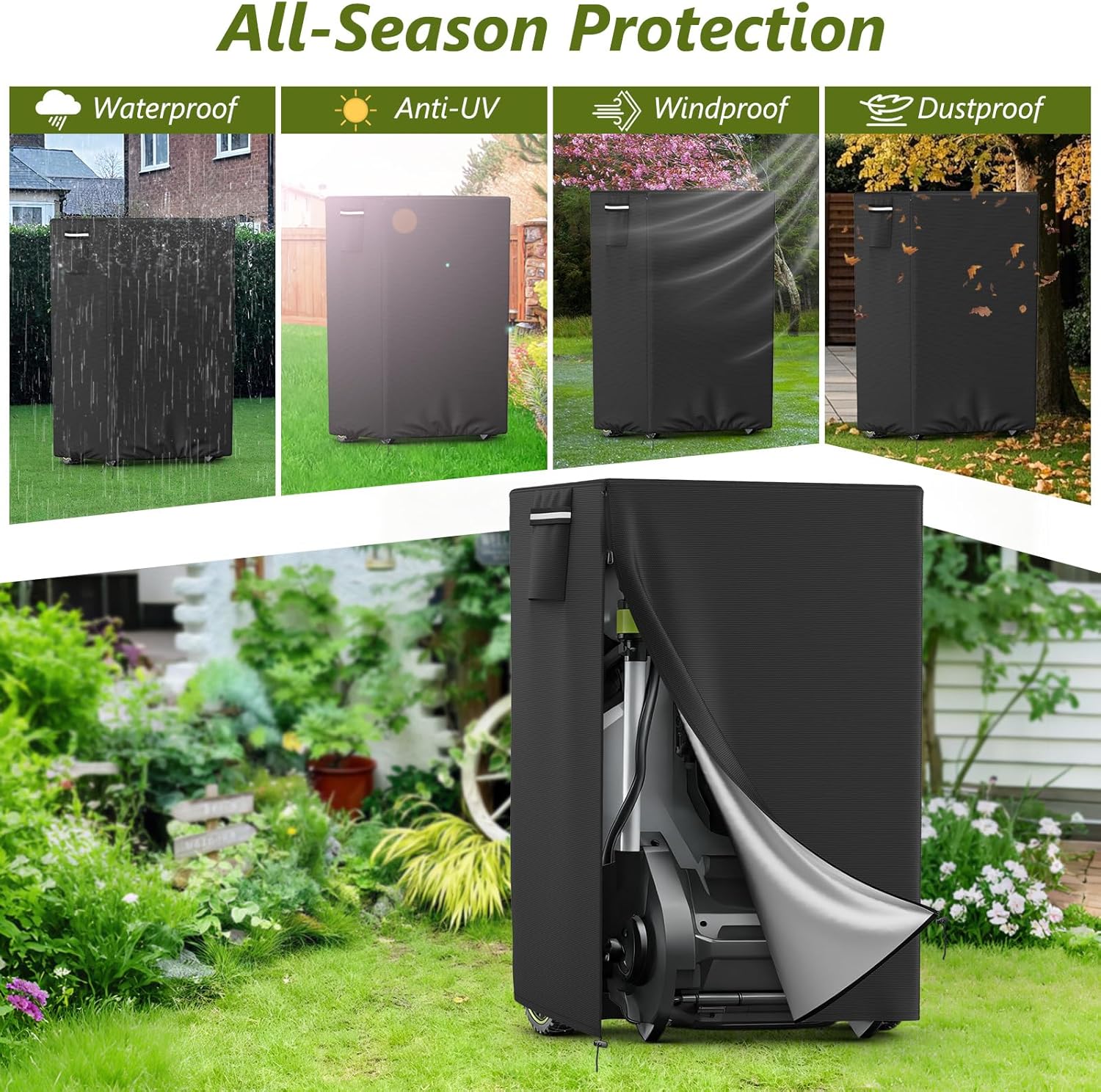 Lawn Mower Cover,Fits 20/21 inch Foldable Electric Lawn Mower and Self-propelled Mower,Outdoor Waterproof and Dustproof Cordless Lawn Mower Cover,Black