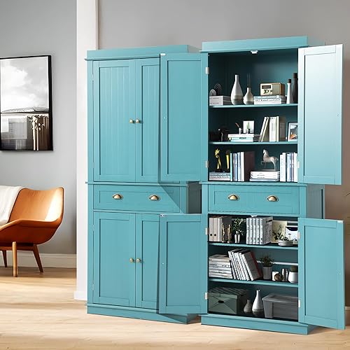 Miniatura 7 de YOCONYO Armario de despensa de cocina, armarios de despensa para almacenamiento de cocina con cajón, puertas y estantes ajustables, sala de estar y