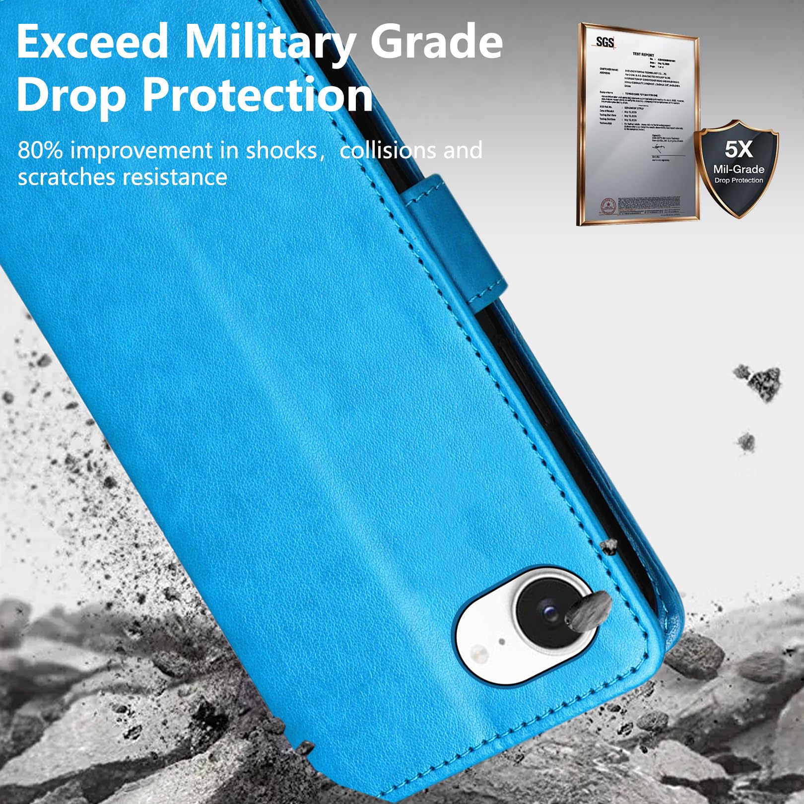 Cover per iPhone 16e Custodia Cover in Pelle Portafoglio a Libro con Pellicola Vetro Temperato Porta Carte Magnetica Cover Flip Case Cuoio Antiurto Custodia per iPhone 16e-Blu