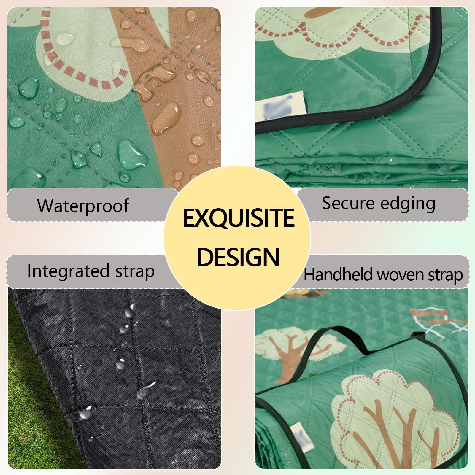 Coperta Picnic Impermeabile, Pieghevole e Portatile, Coperta da Campeggio, Tappeto Spiaggia Antisabbia Grande per Campeggio/BBQ/Viaggi,Lemon,200×200cm