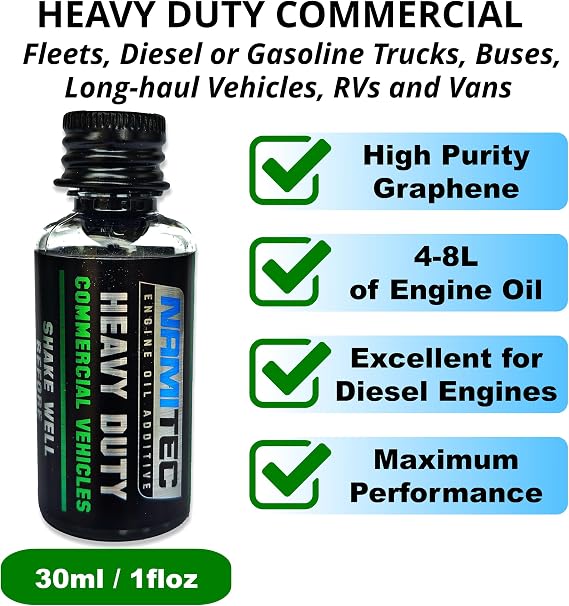 HEAVY DUTY COMMERCIAL | Graphene Nanotechnology Engine Oil Additive - Extreme Load & Wear Protection for Trucks, Fleets & Industrial Engines - 30ml