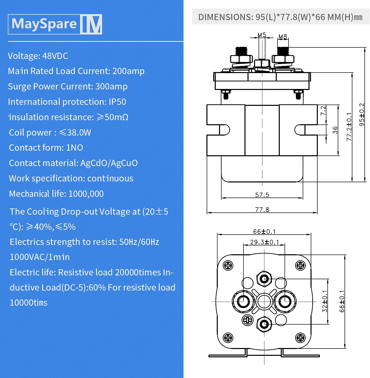 MaySpare 48V Club Car Solenoid 4 Terminal for E-Z-GO 1995 - Present Yamaha Electric G19 & G22 Golf Carts 101883601, EZGO 73231G01, Yamaha JR1-H1950-00