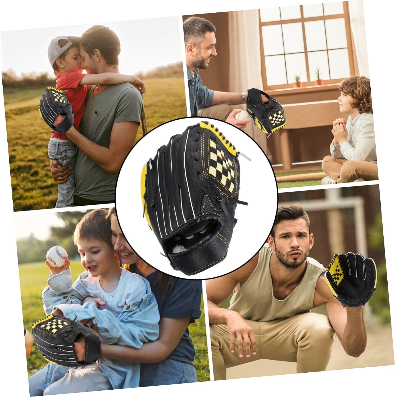YARNOW Left-Handed Baseball Glove PU Protective Softball Glove for Youth Soft and Sturdy Yellow-Black Design for Practice and Games