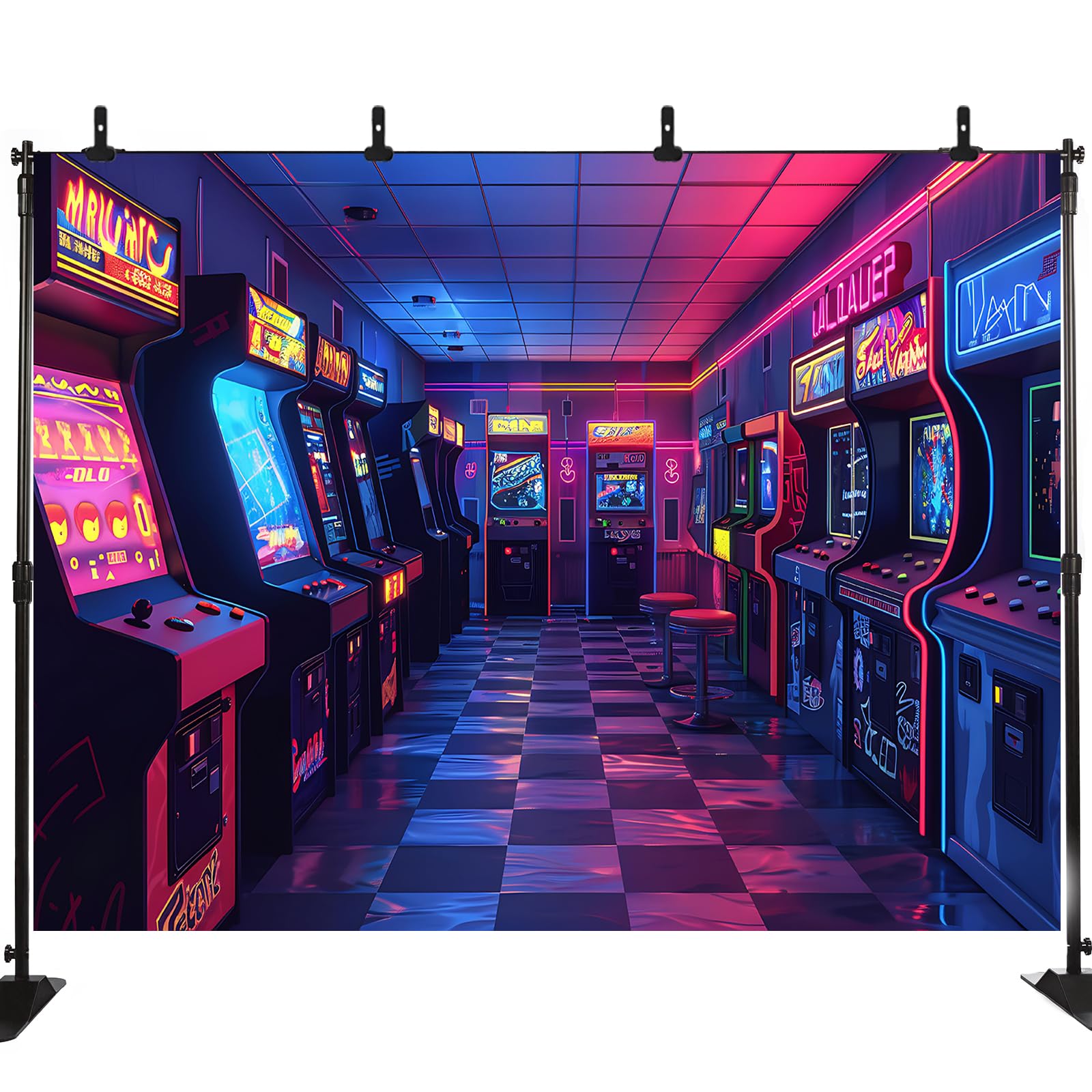 Retro Game Backdrop for Photography Retro Video Game Kids Game Room Background 80s 90s Arcade Game Birthday Party Decorations Banner Supplies Photo Booth Studio Props LHC045 8X6FT