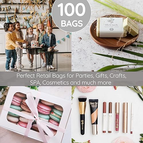 Miniatura 32 de 100 bolsas de 1.5 mil de grosor, 9 x 12 pulgadas, bolsas de agradecimiento con asas extragruesas perfectas para mercancía, pequeñas empresas y venta