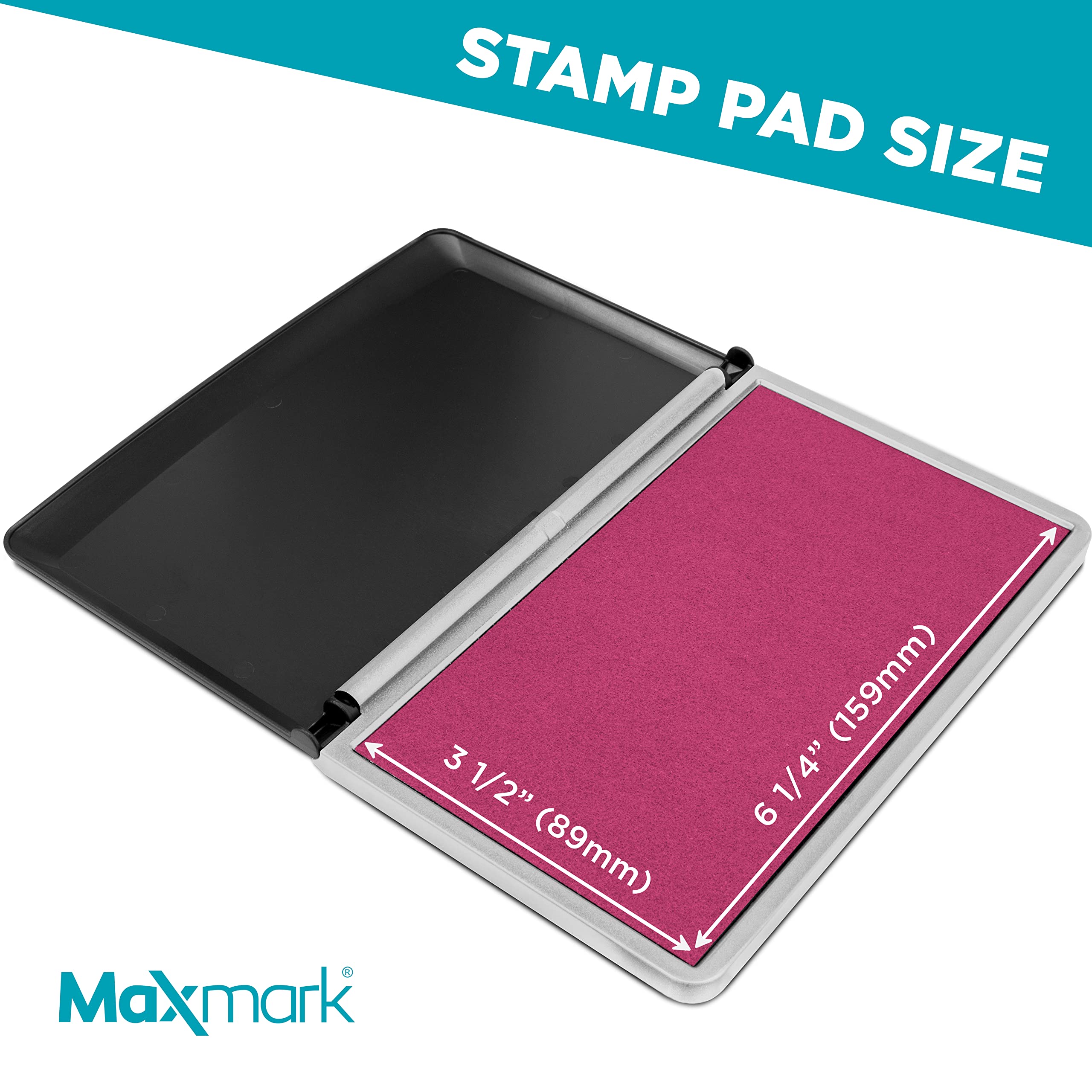 MaxMark - Almohadilla de tinta rectangular de fieltro rosa para sellos de mano grandes (8,89 x 15,24 cm)