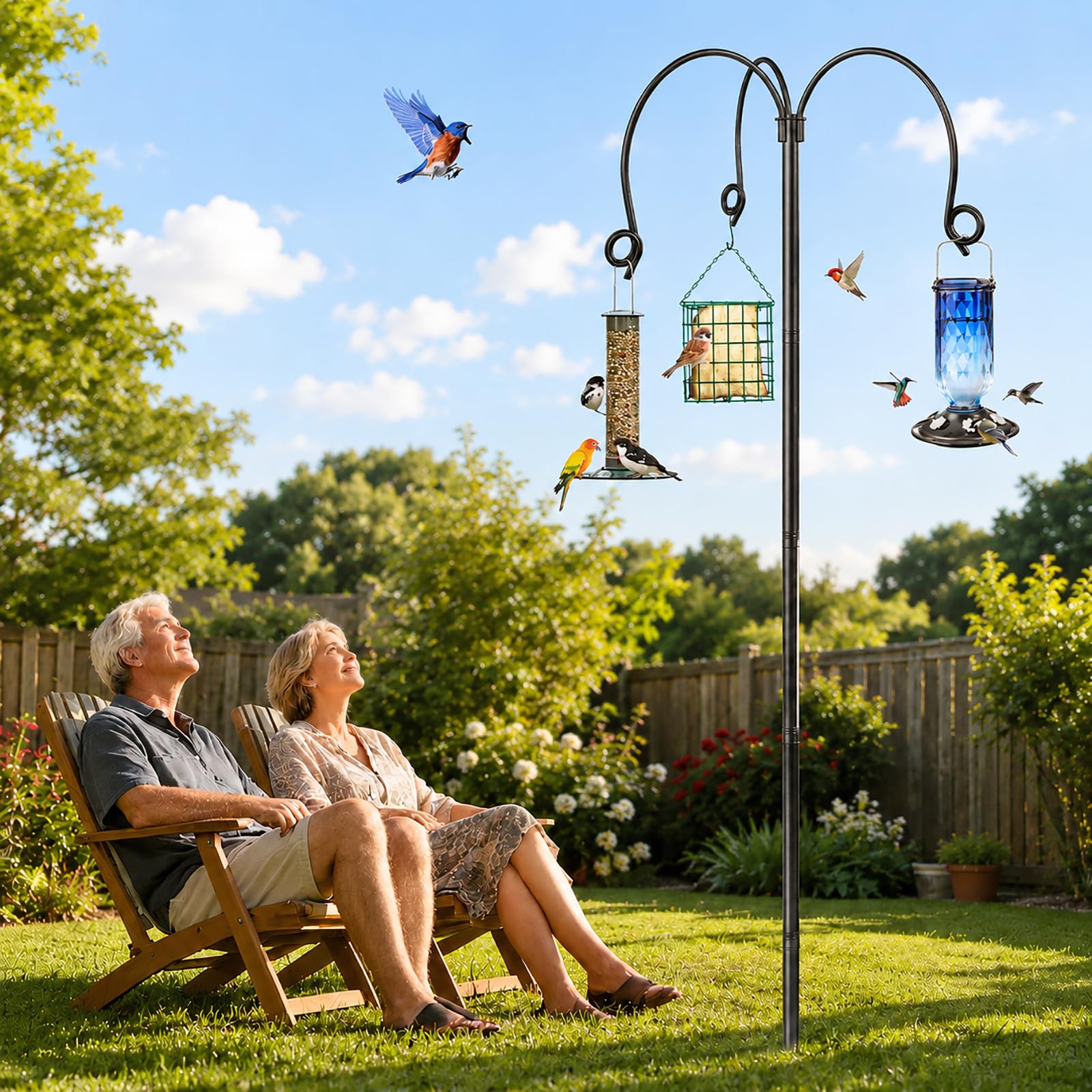 Vogelfutterspender zum Aufhängen, 193 cm, freistehend, Metall, Wildvogel-Futterstation, robuste Schäferhunde, Ganoven Haken für Gartenlichter, Laternen, Pflanzkorb
