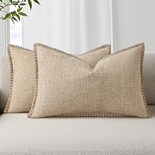 decorUhome Fall Decorative Throw Pillow Covers 12x20 Set of 2 Lumbar Faux Linen Farmhouse Pillow Covers with Stitched Edge Outdoor Pillow Covers for Couch Sofa Living Room, Taupe