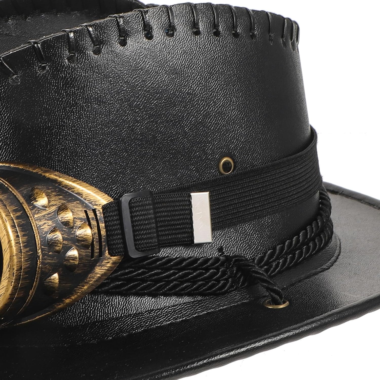 SOLUSTRE Black Leather Cowboy Hat with Punk Style Glasses for Women, Head Circumference 56-58cm, Pleasant Wearing Experience and Attractive at Halloween or Photo Taking Parties