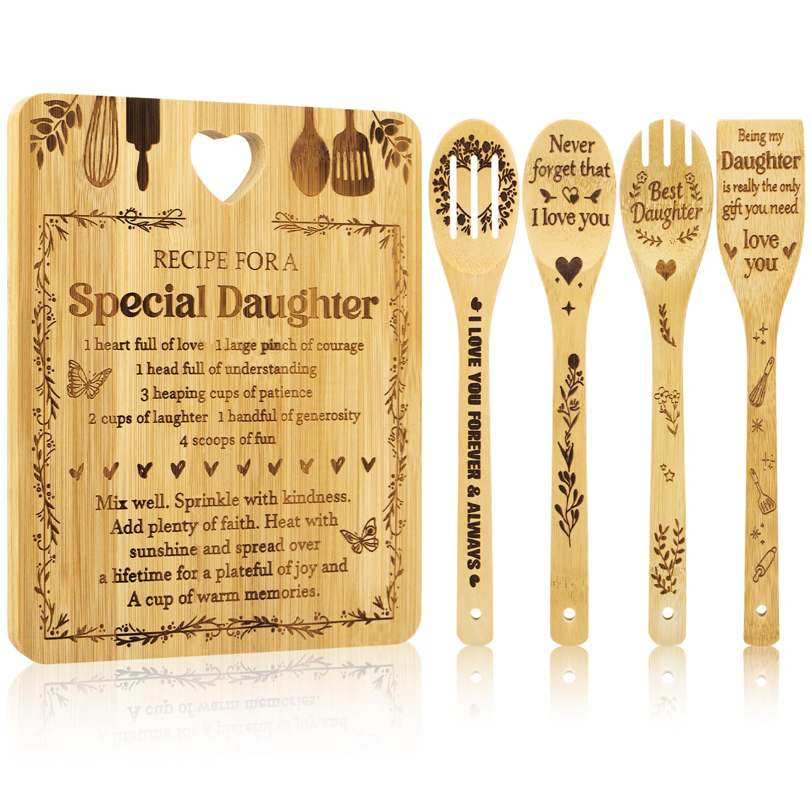 Yuaerbuo Daughter Gifts Chopping Board, Recipe for A Special Daughter Bamboo Engraved Cutting Board with Spoon Set Personlised Holiday Birthday Gifts for Daughters Chopping Board from Mum Dad