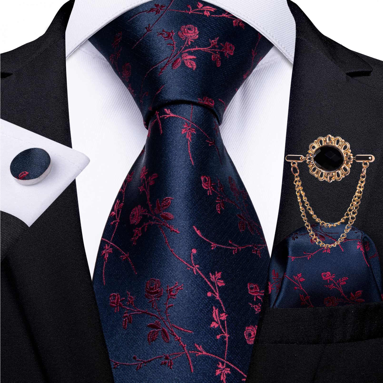 Corbata de los hombres Corbata azul Paisley Floral Hombres Negocios Corbata 8cm Ancho Seda Corbata Broche Set Regalo de los Hombres