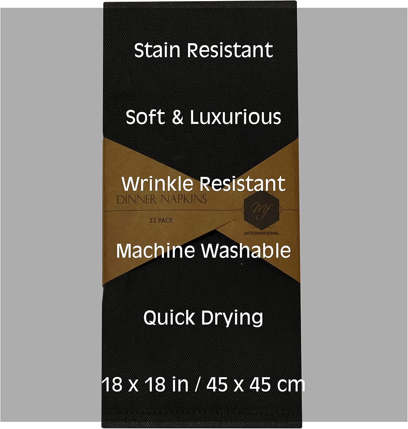 Dinner Napkins, Black, 45.7 x 45.7 cm (Set of 12) - Image 3