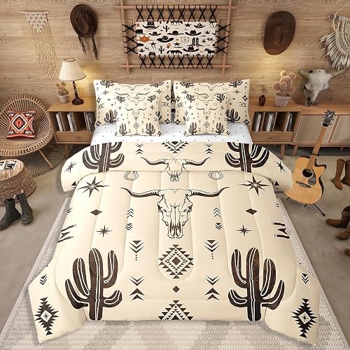 Boys Full Bull Skull Sheet Sets 7 Piece, Western Cowboy Comforter Set Vintage So