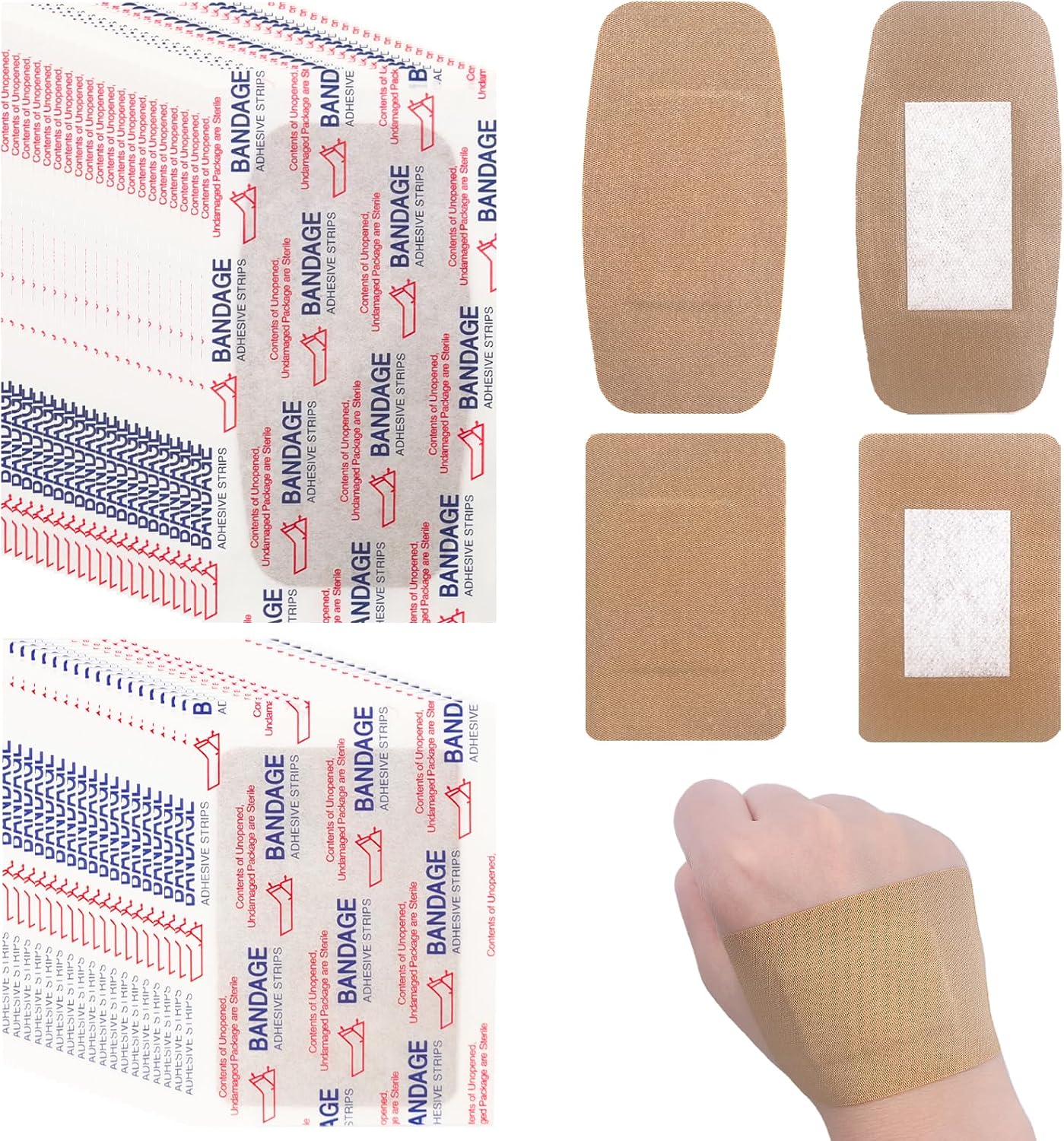 100 PCS Large Bandaids Flexible Fabric Bandages Bulk Adhesive Bandages for Wounds Care First Aid