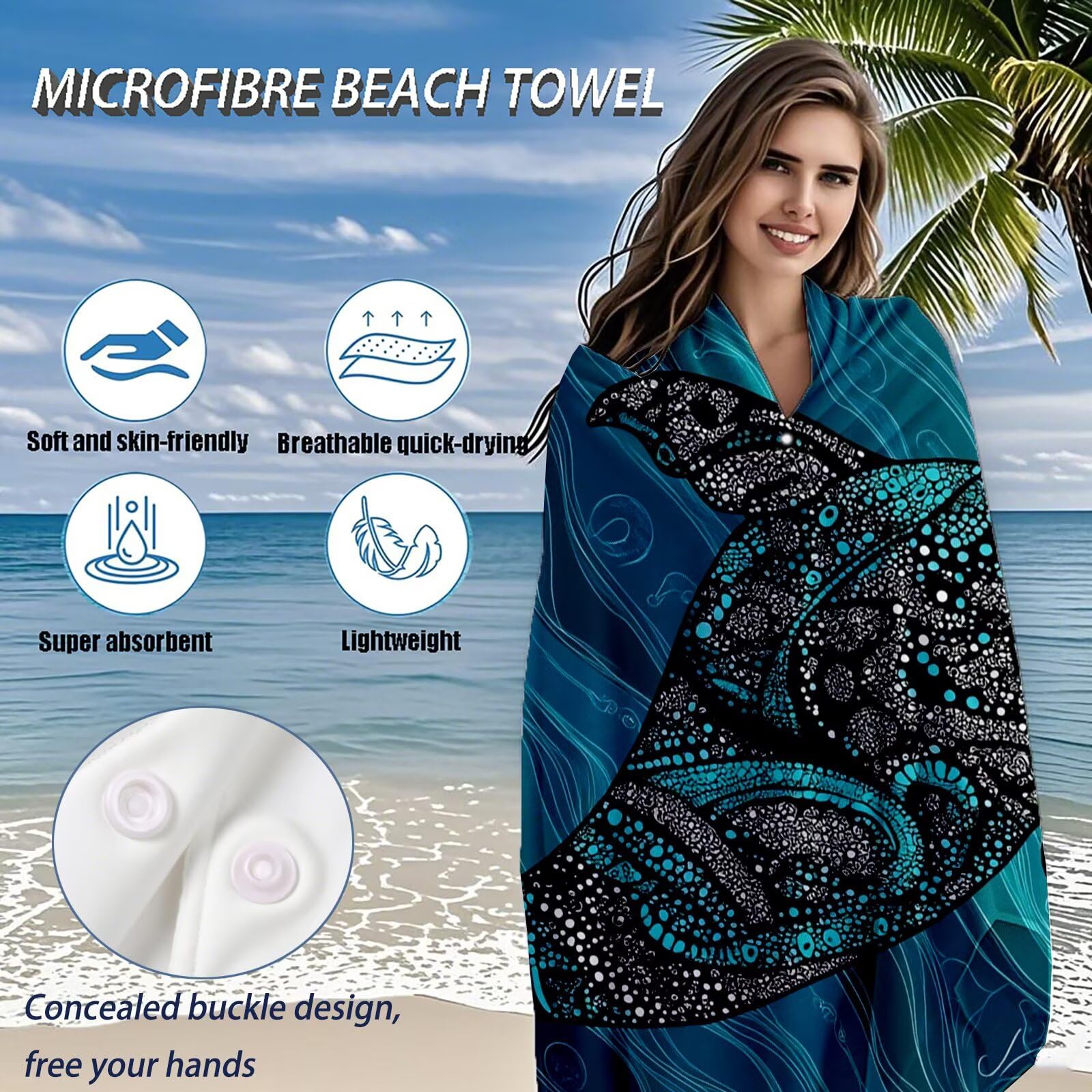 Telo Mare Microfibra, Telo Mare Grande 200x100 cm Set da 2, Antisabbia Asciugatura Rapida Assorbente Salvietta da Spiaggia Asciugamano per Palestra Piscina Viaggi Picnic, Regali Donna Pescare Q-630