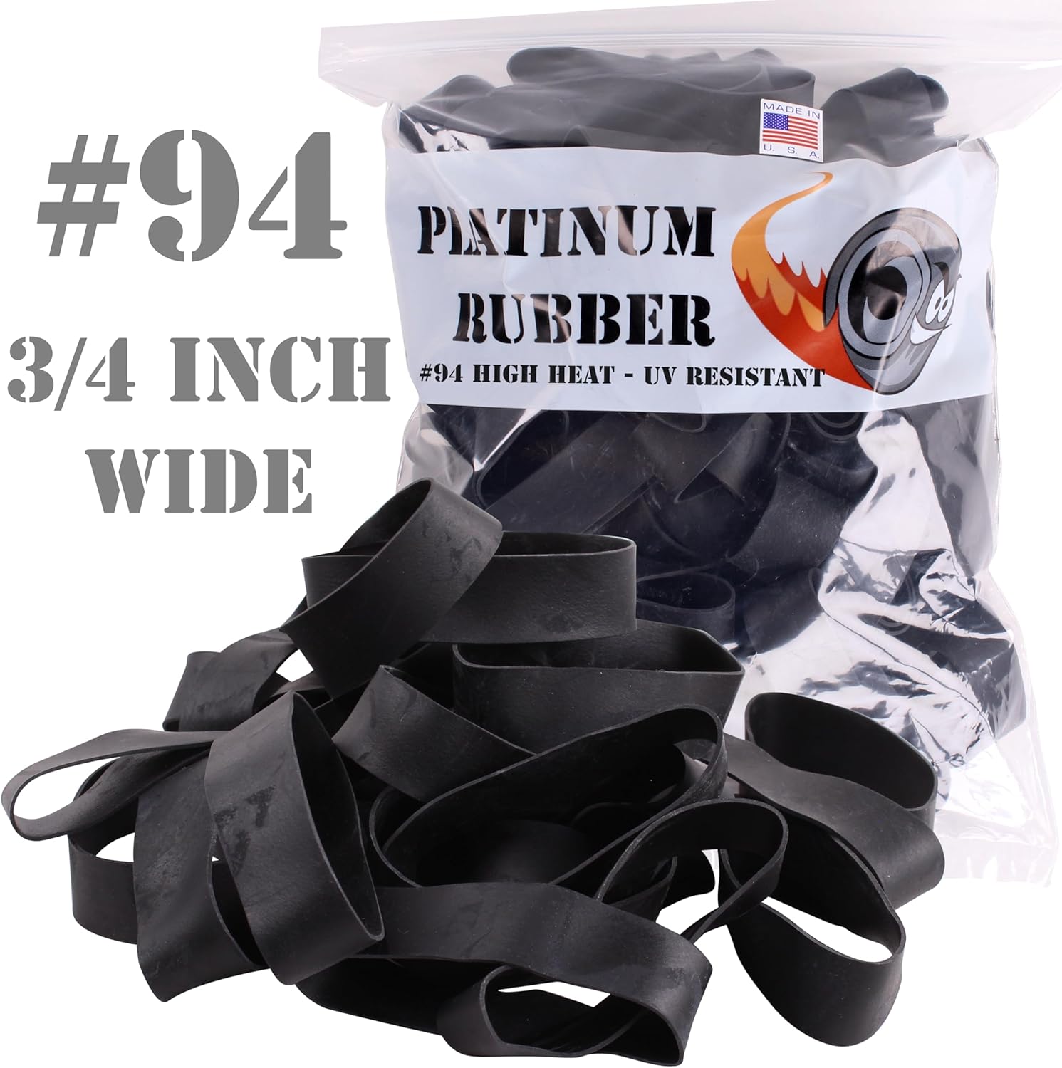 Black #94 Large Premium Outdoor Rubberbands .75 inch Extra Wide Survival, Made in USA, High Heat UV Resistant Platinum Rubber Crepe Band Approx. 105 per LB, 26 per 1/4lb (3-1/2" Long x 3/4" W) (5, Pounds)