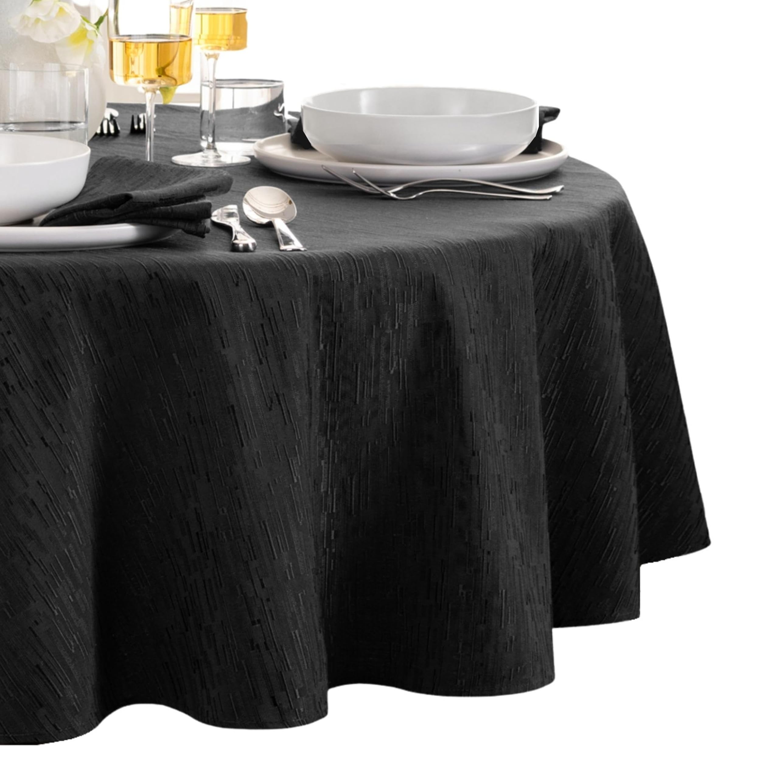 Elrene Home Fashions Continental Solid Texture Water, Stain & Wrinkle Resistant Tablecloth, 60"X84" Oval, Black