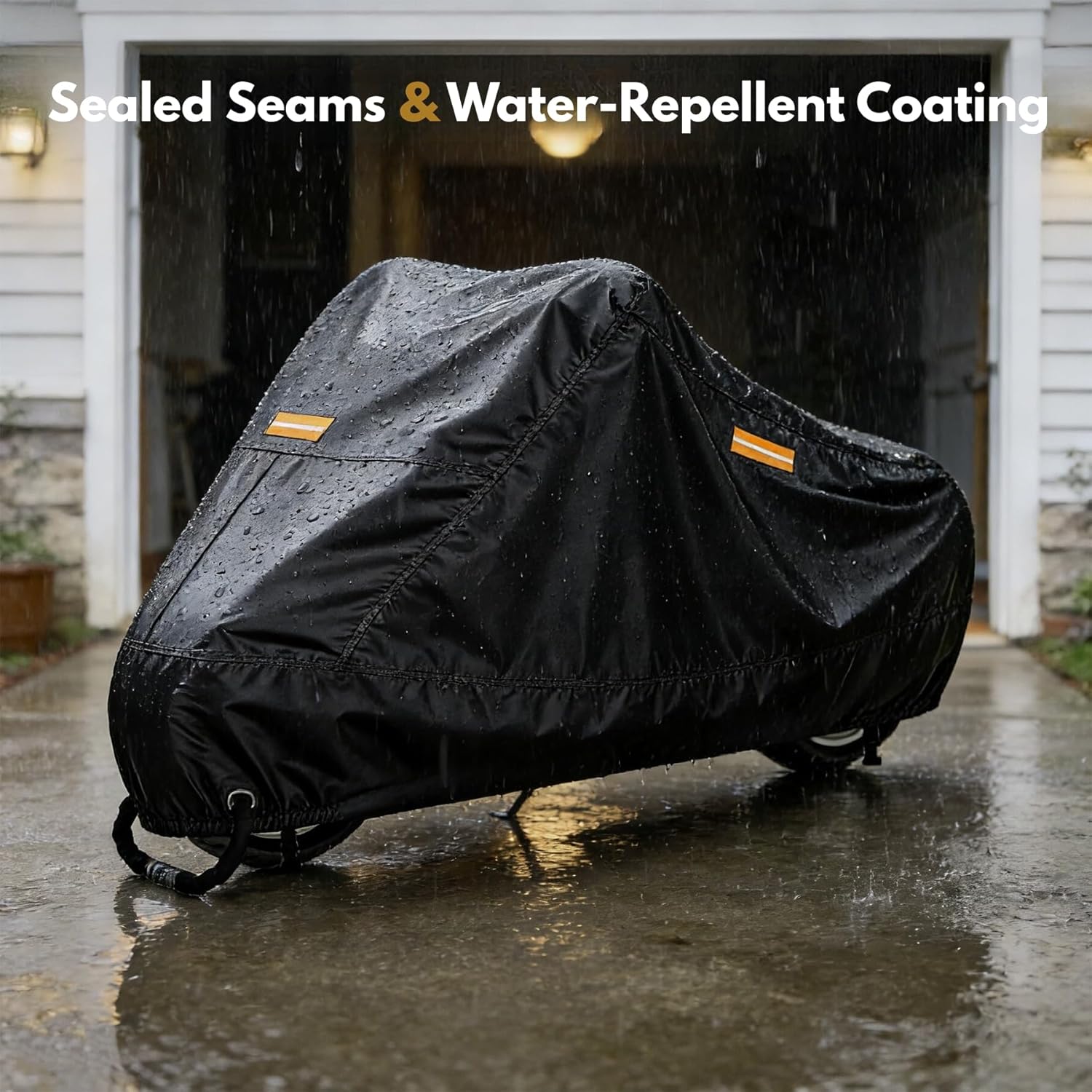 300D Motorcycle Cover Waterproof Outdoor, Fit for Touring Cruiser up to 108" Honda VTX 1300, Shadow, Kawasaki Vulcan, Yamaha Royal Star, Storage Bag Included