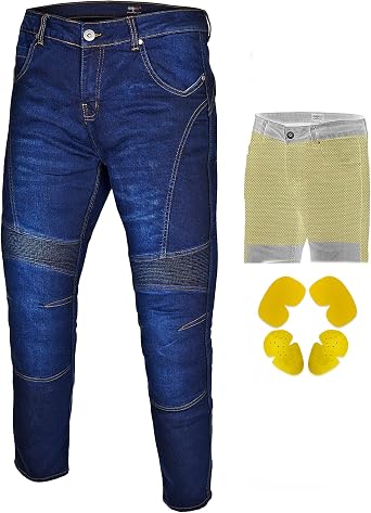 Mens Motorcycle Pants Biker Jeans Black & Blue with Kevlar Fiber CE Armored Pant, Riding Gear Abrasion & Tear Resistant