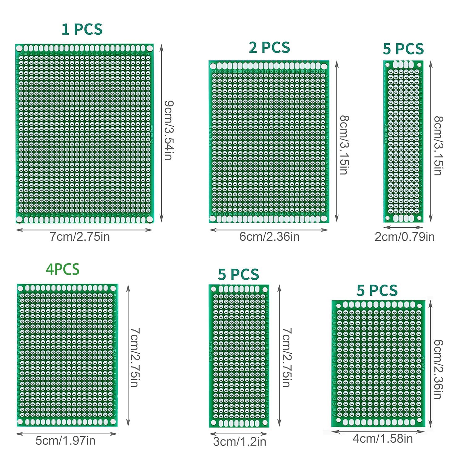 GTIWUNG Kit di Schede PCB, include 22 Pezzi Schede Prototipo a Doppia Faccia Universali 2*8/3*7/4*6/5*7/6*8/7*9CM, 30 Pezzi Connettori Maschio/Femmina, 8 Pezzi 2/3 Pin Terminale a Vite Morsetti a Vite