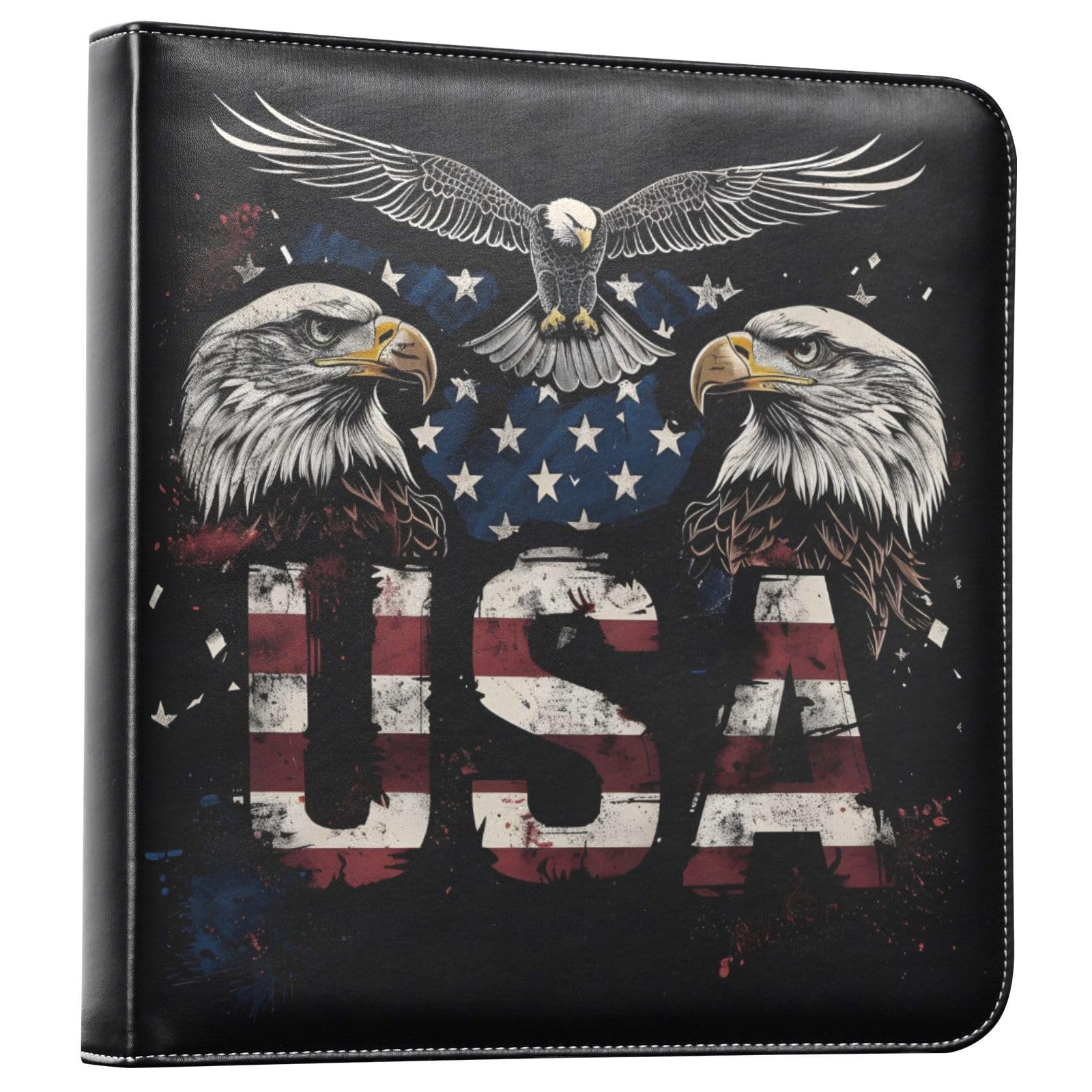 JIPONI Usa Flag Eagles Large Photo Album, DIY Leather Cover Scrapbook Albums for 4x6 5x7 6x8 Pictures, Self Adhesive Memory Book for Wedding, Baby, Family