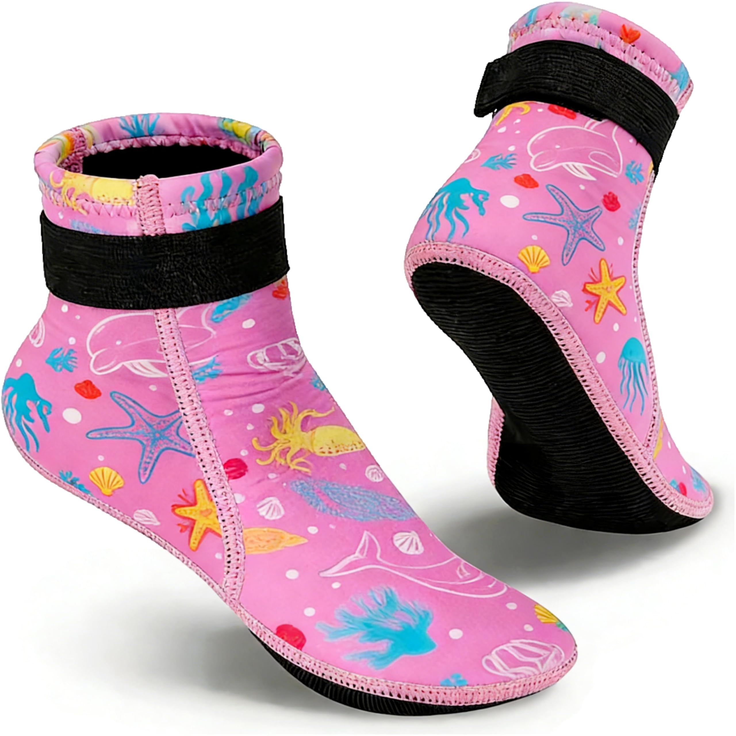 ADUDVLO Kids Neoprene Socks Water Socks Beach Booties 3mm Anti-Slip Wetsuit Footwear Fin Swim Sand Proof Socks for Child Swimming Surfing (UK, Age, One Size, Regular, 1.5-4 Big Kid, Rose Red)