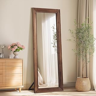Rustic Farmhouse Full Length Mirror, 64"x21" Wood Frame Floor Mirror, Free Standing Mirror Leaning Wall for Bedroom Living Room Cloakroom, Rustic Brown
